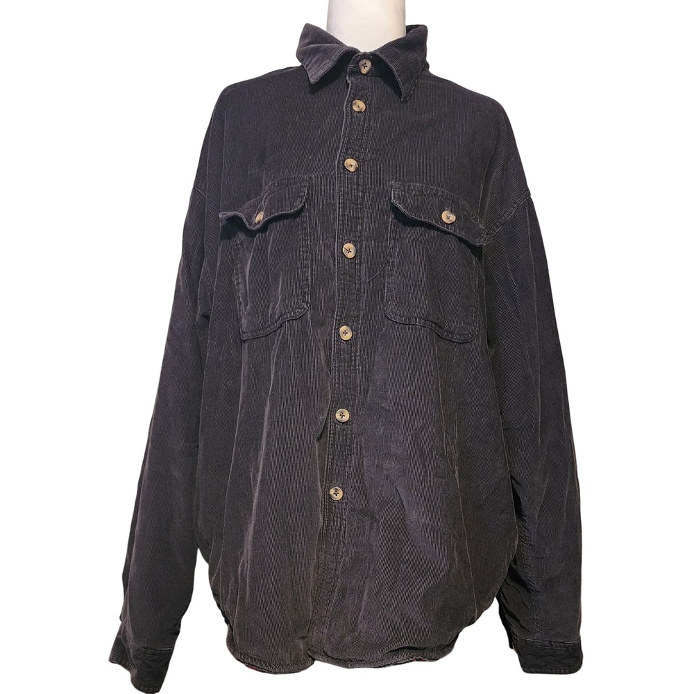 VTG Arrow Blue Jean Co. XL Corduroy Fleece Lined Shirt Jacket Button Up Plaid